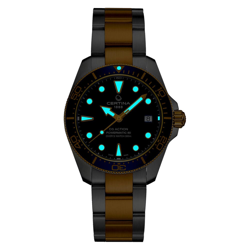 Certina DS Action Diver Powermatic 80 38mm Blue Dial Gold PVD Steel Bracelet Watch image number 3