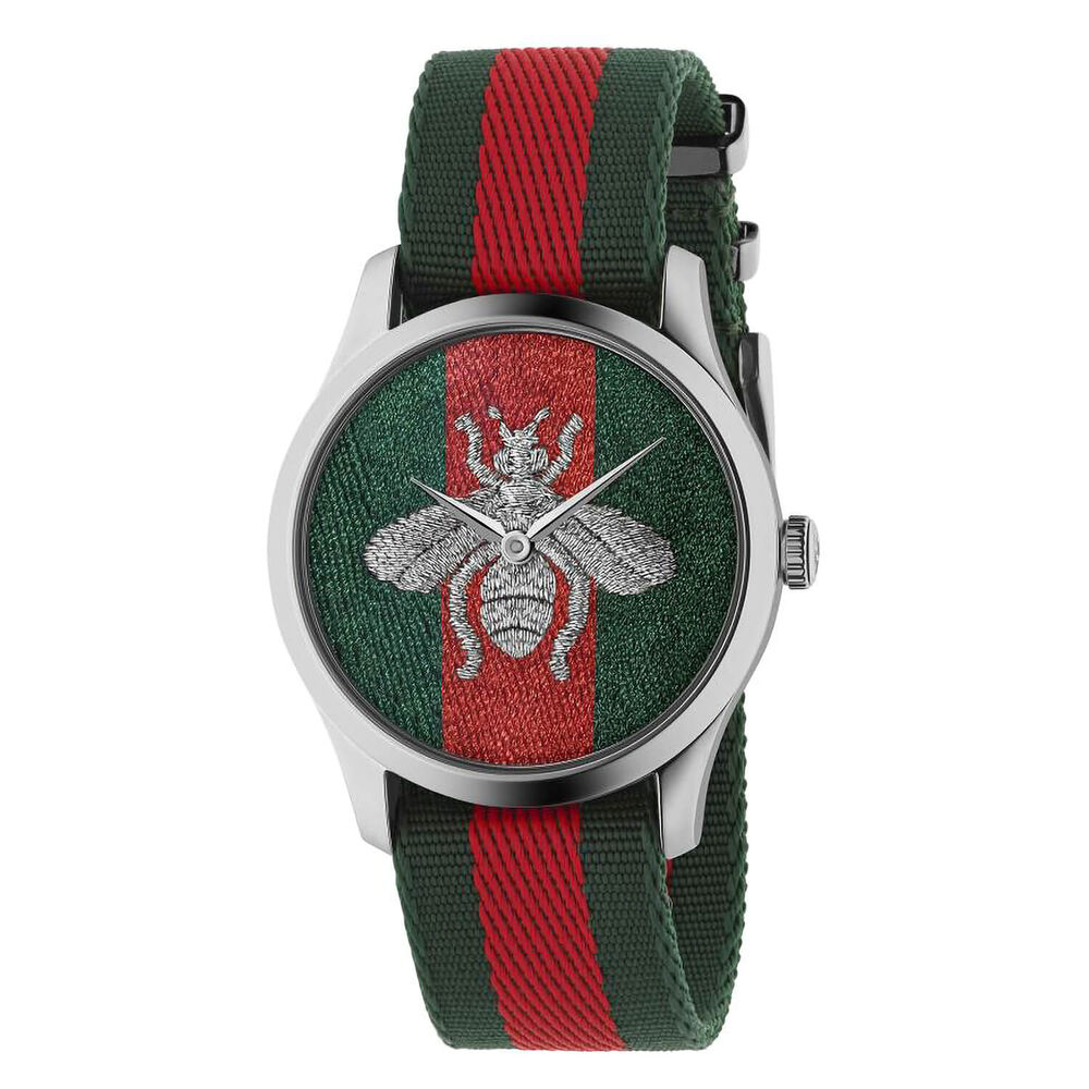 Gucci G-Timeless 38mm Striped Dial Green Red Green Nylon Strap Watch