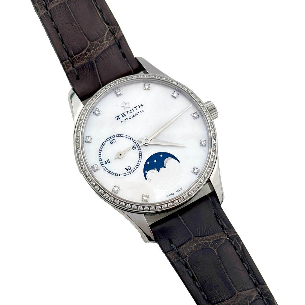 Pre-Owned Zenith Elite Ultra Thin 33mm Lady Moonphase Mother of Pearl Leather Strap Watch