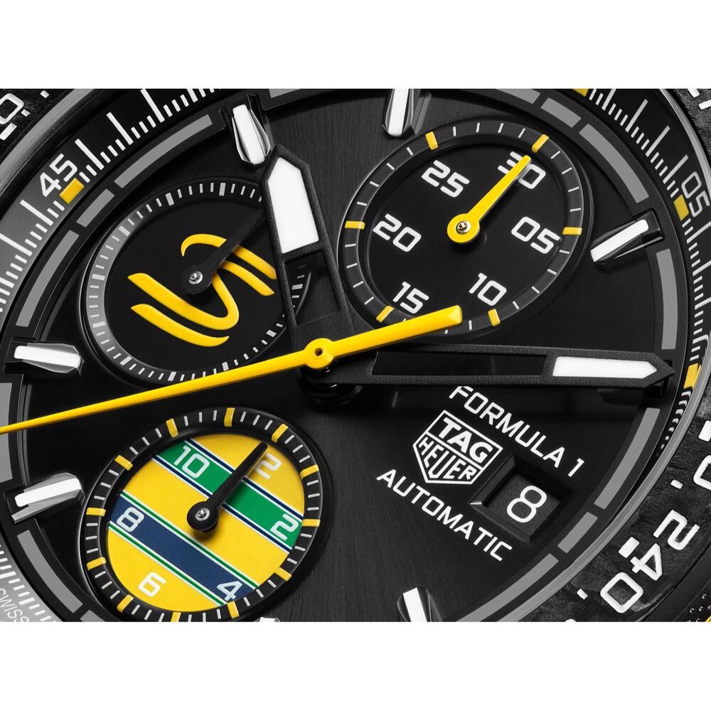 TAG Heuer Formula 1 Chronograph x Senna 43mm Black Dial Yellow Rubber Strap Watch image number 2