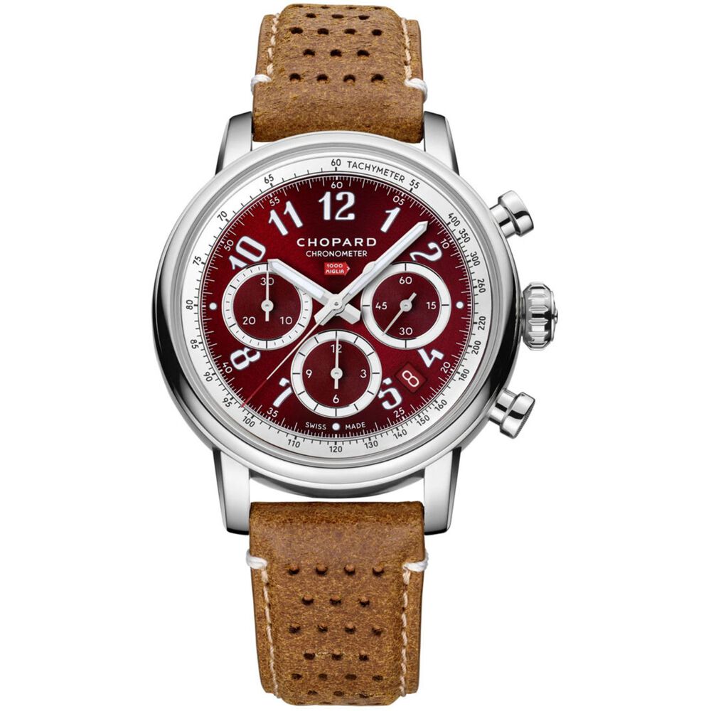 Chopard Mille Miglia 40.5mm Burgundy Chronograph Dial Tan Leather Strap Watch image number 0