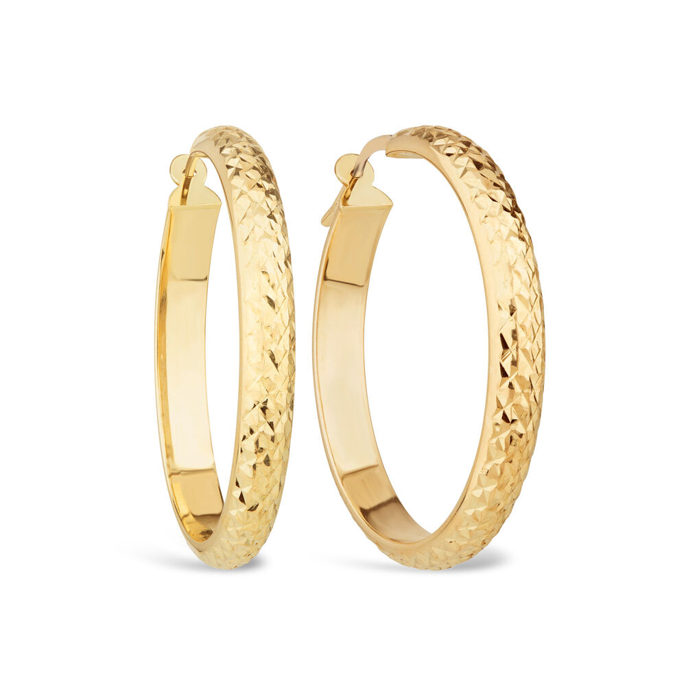9ct Yellow Gold Large Textured Hoop Earrings