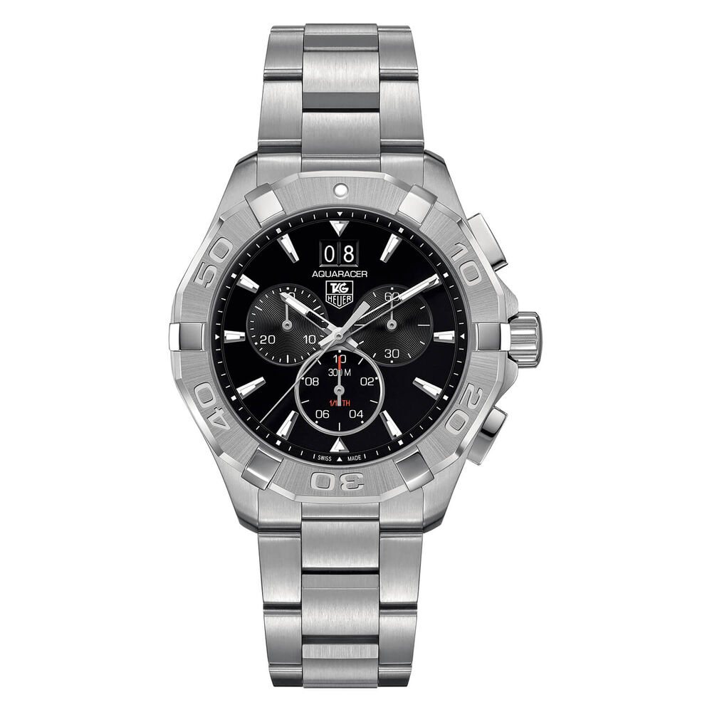 TAG Heuer Aquaracer quartz chronograph black dial steel bracelet watch