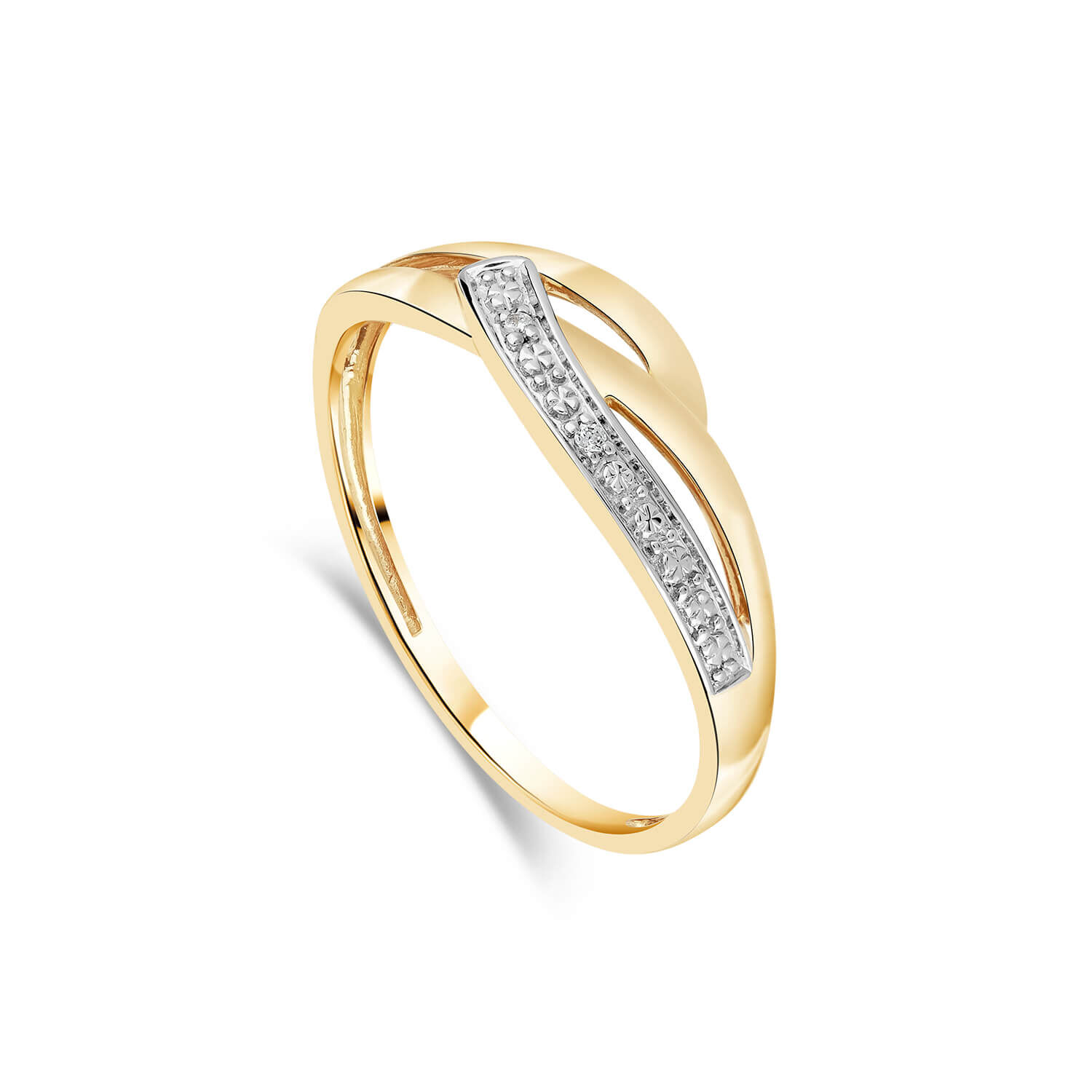 9ct Yellow White Gold 0.01 Carat Diamond Pave Curve On Open Three Strand Ring
