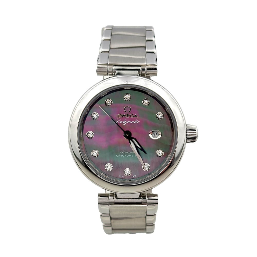 Pre-Owned OMEGA De Ville Ladymatic 34mm Black MOP Dial Diamond Dots Steel Bracelet Watch image number 0