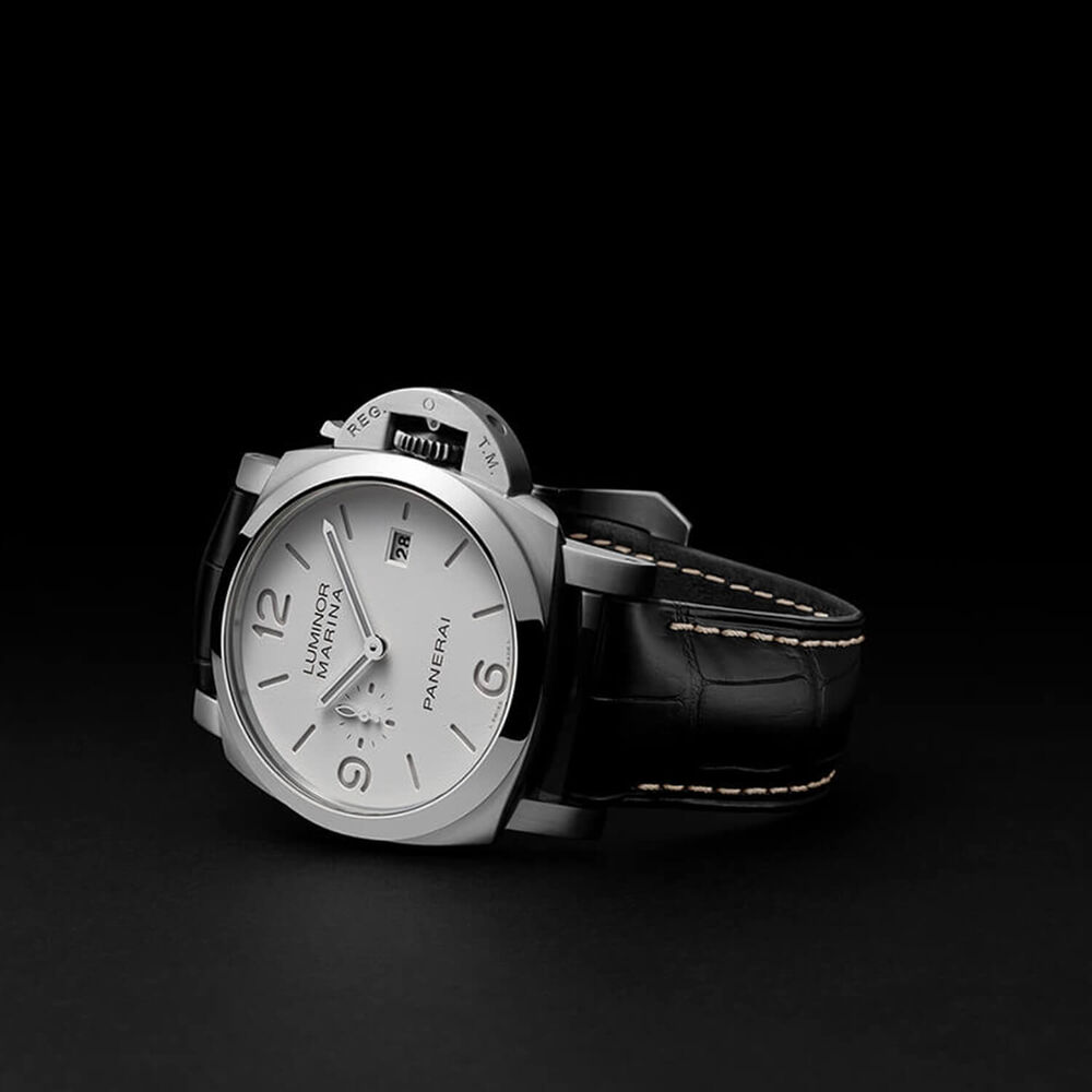 Panerai Luminor Marina 44mm White Dial Black Leather Strap Watch image number 3