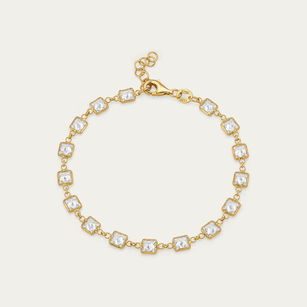Yellow Gold Plated Sterling Silver Rectangular Cubic Zirconia Series Bracelet