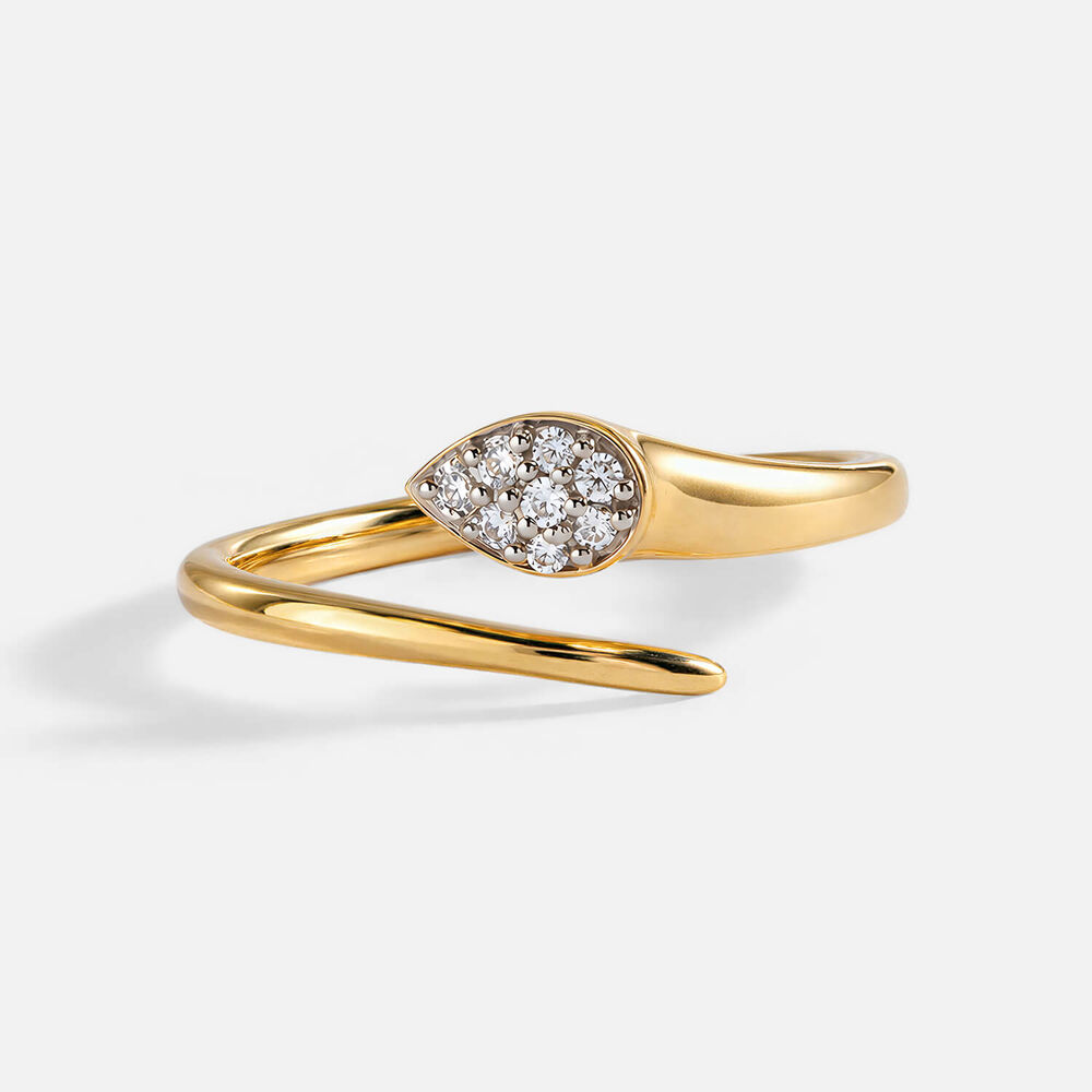 9ct Yellow Gold 0.05ct Diamond Pave Pear Tip Twist Ring