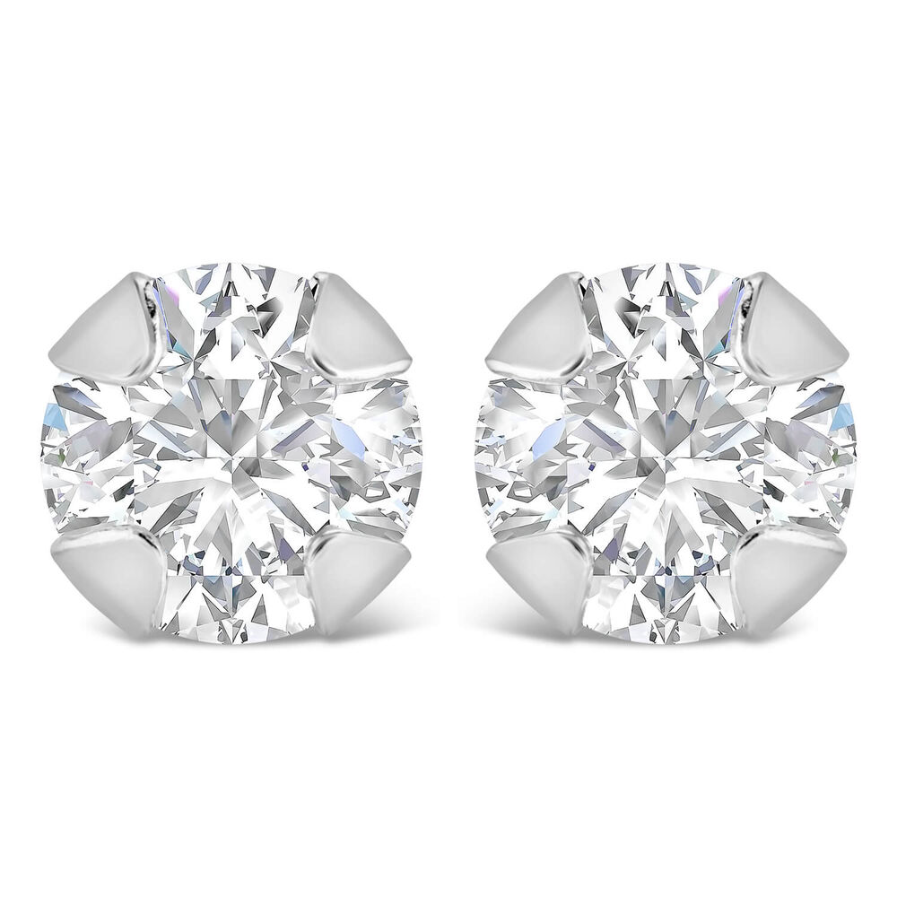 9ct White Gold 4mm Four Claw Cubic Zirconia Stud Earrings image number 0