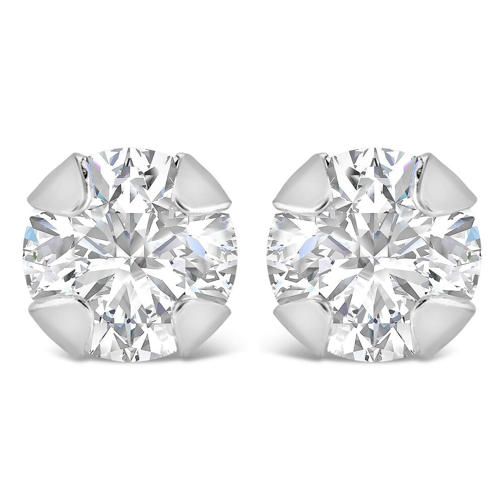 9ct White Gold 4mm 4 Claw Cubic Zirconia Stud Earrings