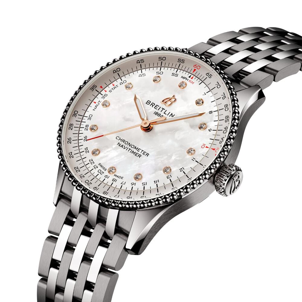Breitling Navitimer Automatic 36mm Mother of Pearl Dial Steel Bracelet Watch