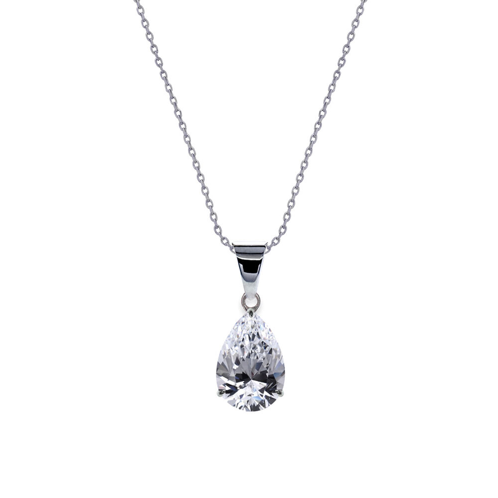 CARAT* London 9ct White Gold Pear Shape Solitaire Pendant image number 0