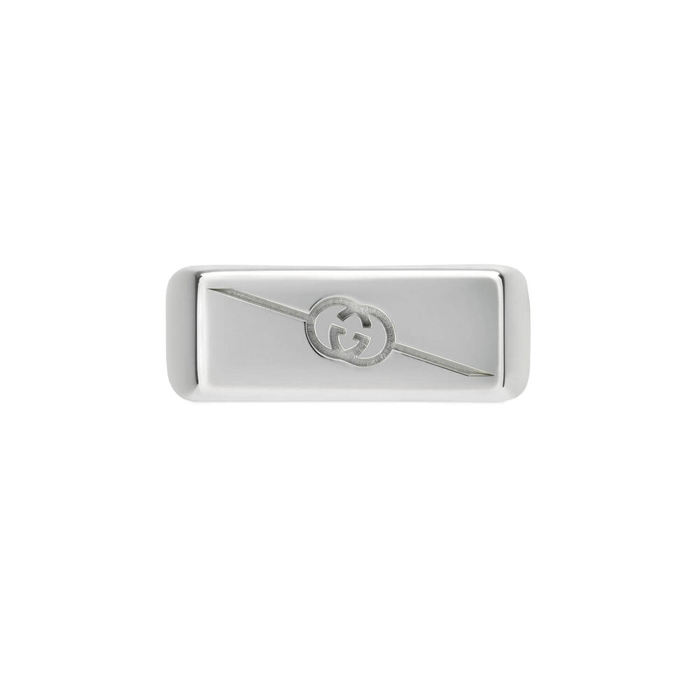 Gucci Interlocking Sterling Silver Rectangular Ring (UK Size Q - R) image number 1
