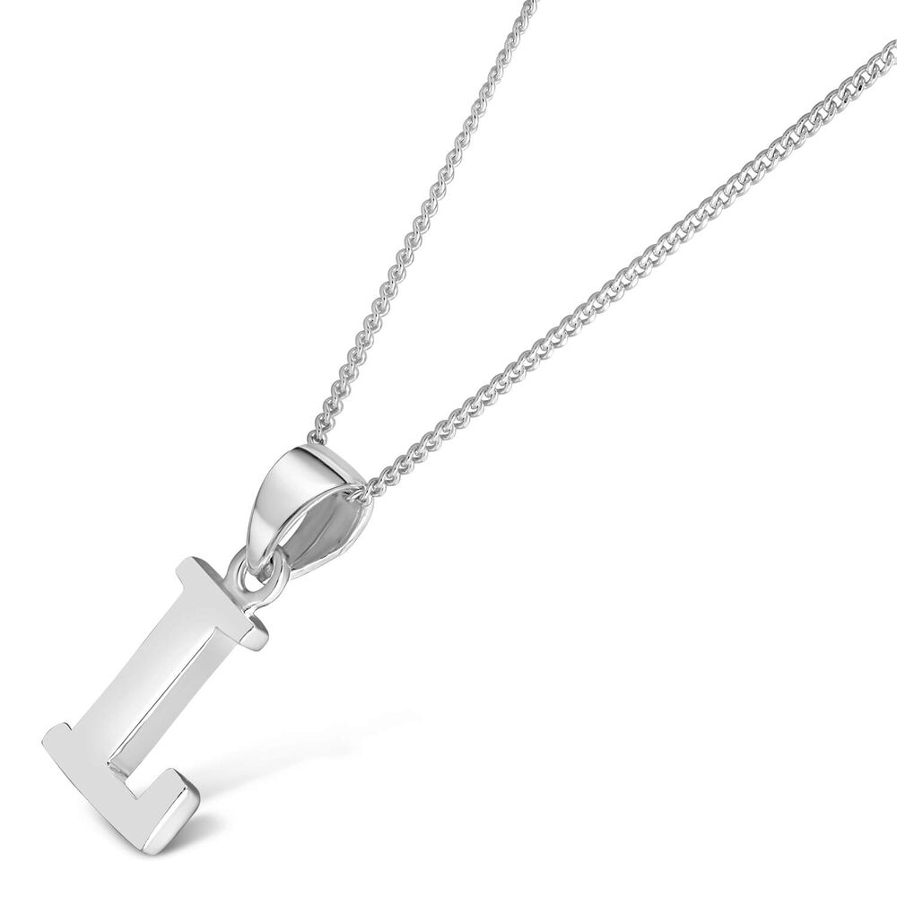 Sterling Silver Block Initial L Pendant (Chain Included)