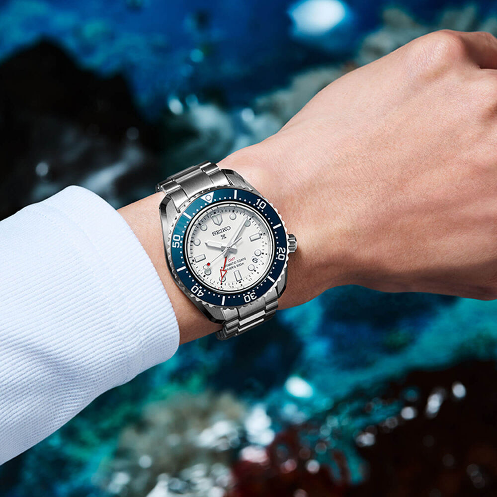 Seiko Prospex 1968 Heritage Diver’s GMT 60th Anniversary 42mm White Dial Steel Bracelet Watch image number 6