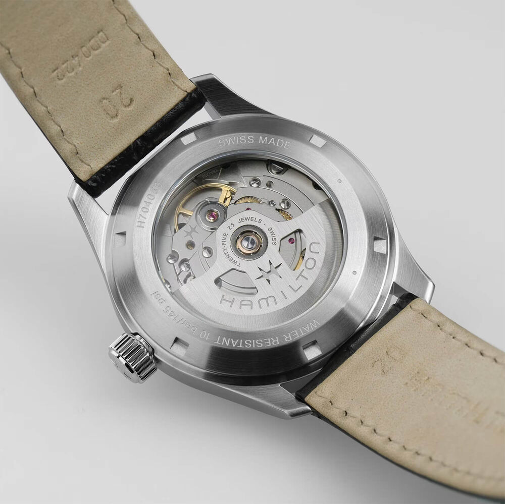Hamilton Khaki Field Murph 38mm White Dial Steel Case Black Leather Strap Watch image number 5