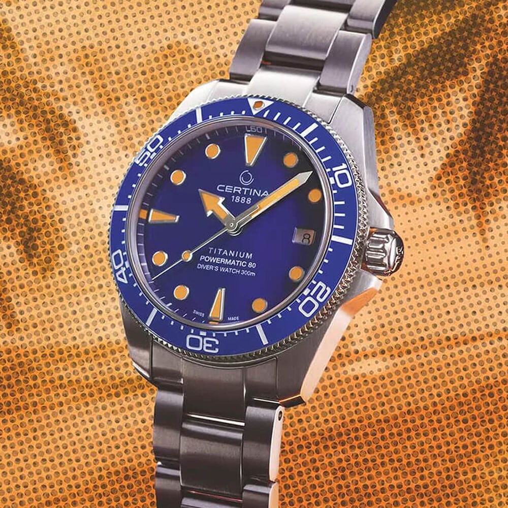 Certina DS Action Diver 38mm Blue Dial Grey Titanium Bracelet Watch