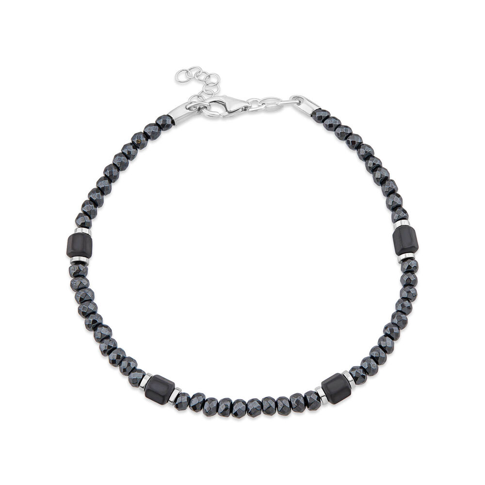 Steel Diamond Cut Hematite Bead Bracelet