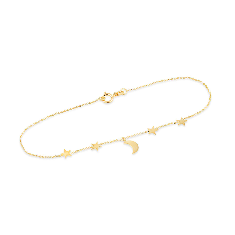 9ct Yellow Gold Moon & Stars Chain Bracelet image number 1