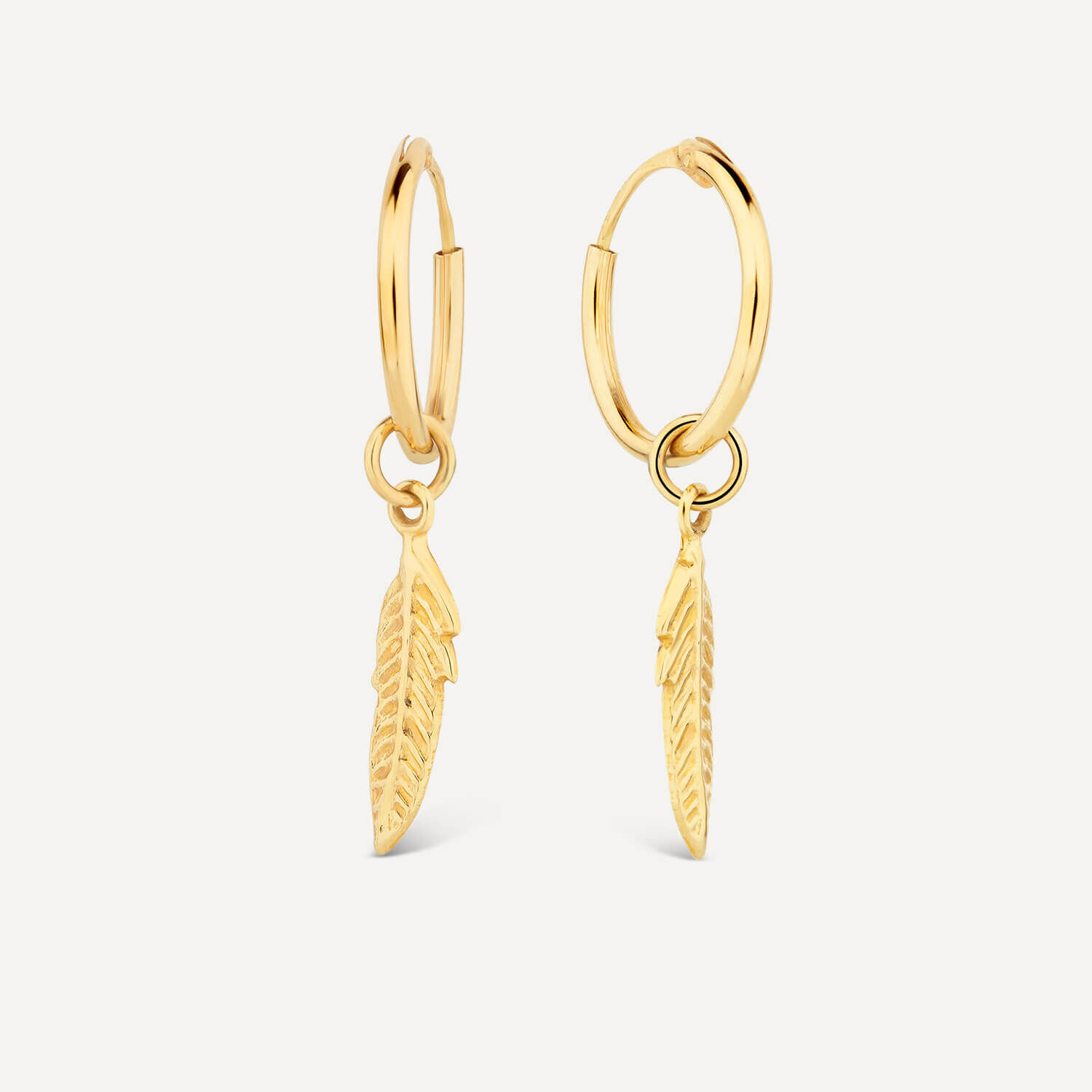 9ct Yellow Gold Feather Motif Small Hoop Earrings at Fraser Hart