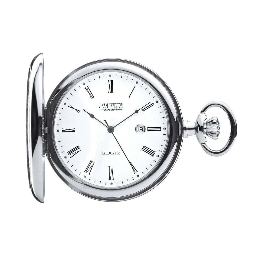 Jean Pierre chrome-plated quartz Hunter pocket watch