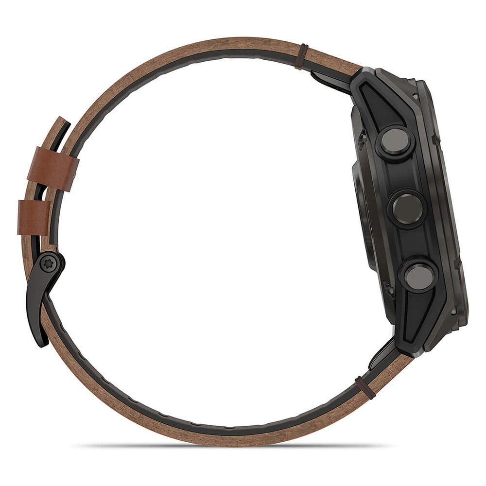 Garmin fenix 8 Pro AMOLED 51mm Carbon Grey DLC Titanium Case Brown Leather Strap Watch