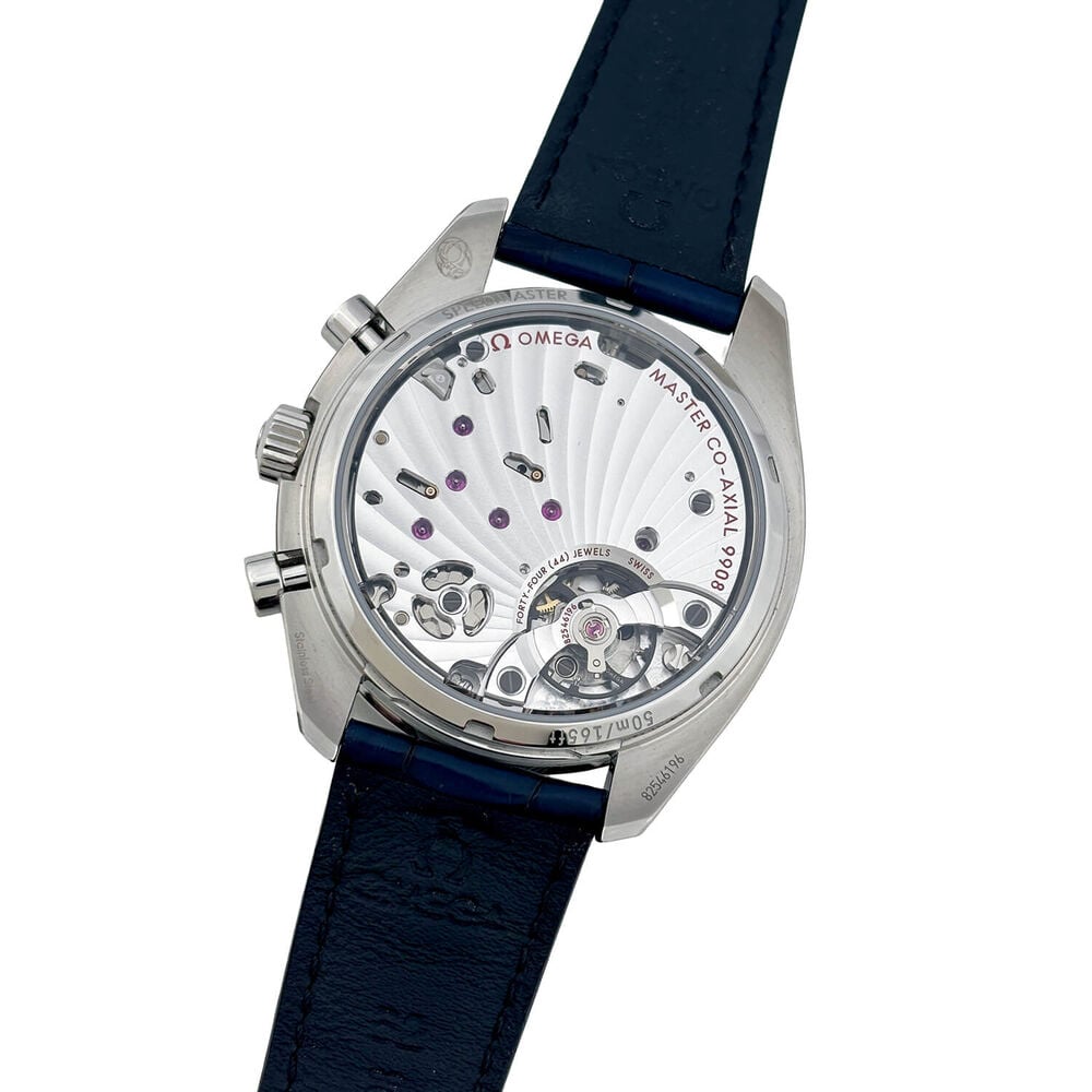Pre-Owned Omega Speedmaster Chronoscope 43mm Silver Dial Blue Strap Watch image number 2