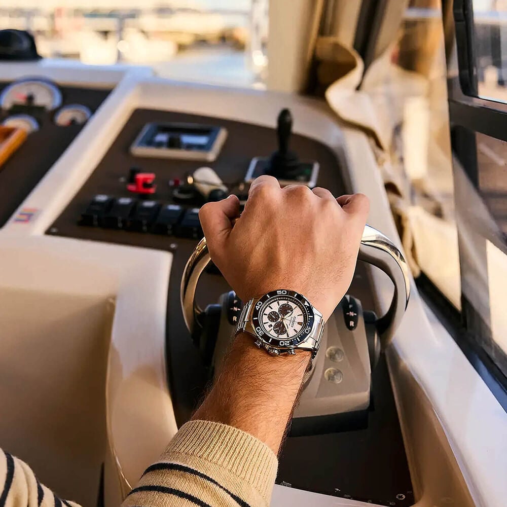 Citizen Endeavor 43mm White Dial Stainless Steel Bracelet Chronograph Watch