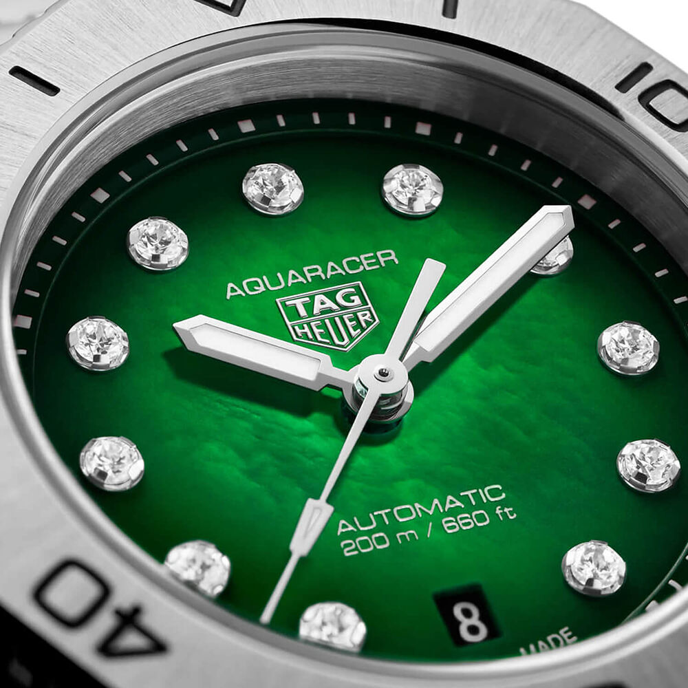 TAG Heuer Aquaracer Professional 200 Date 30mm Green Dial Diamond Dots Steel Bracelet Watch image number 1