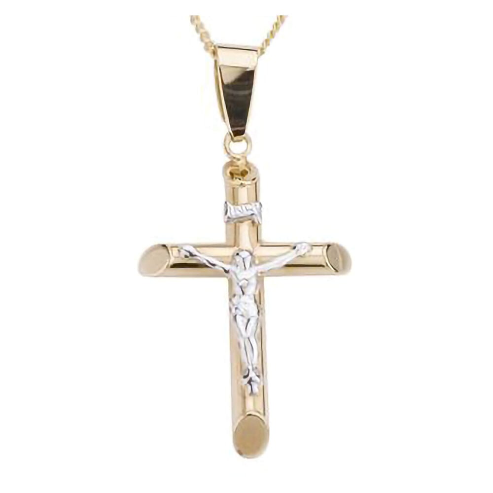 18ct two colour gold crucifix (Chain Included)