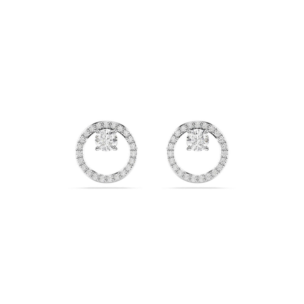 Swarovski Constella Cubic Zirconia Rhodium Plated Circle Stud Earrings