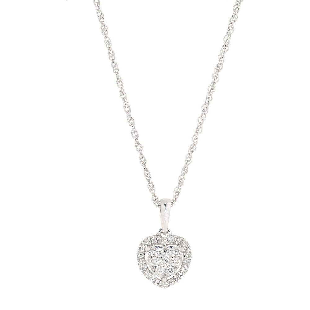 9ct White Gold 0.22ct Diamond Halo Heart Pendant image number 0