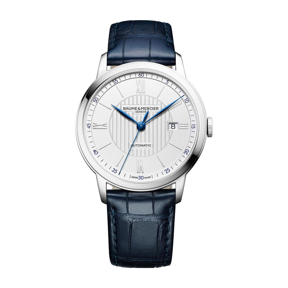 Baume & Mercier Classima White Dial Blue Leather Men's Watch image number 0