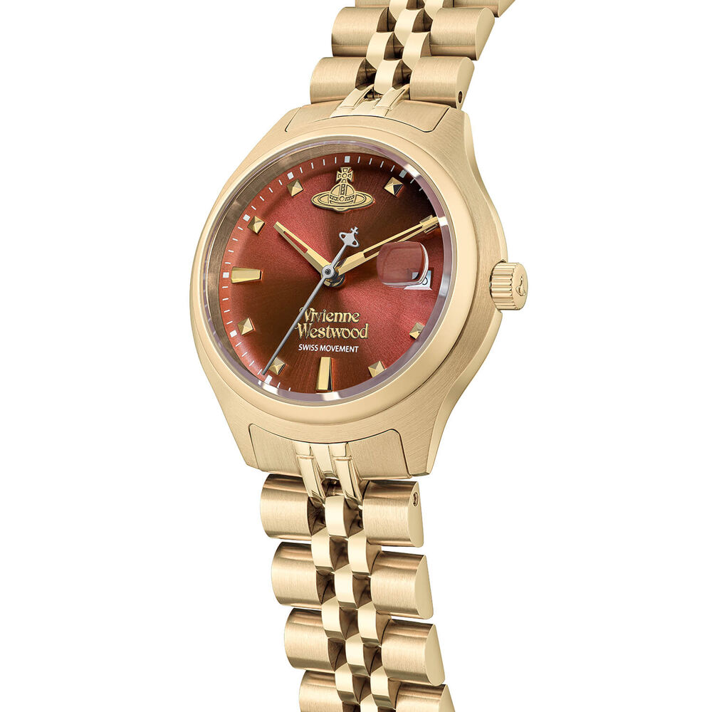 Vivienne Westwood Little Camberwell 29mm Red Dial Gold Steel Bracelet Watch image number 1