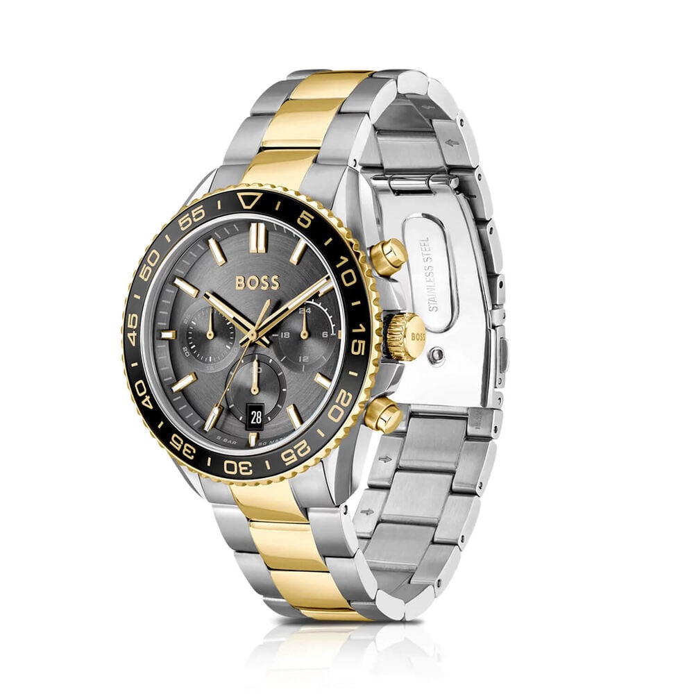 BOSS Runner Chronograph 44mm Black Dial Two-Tone Steel Bracelet Watch image number 1