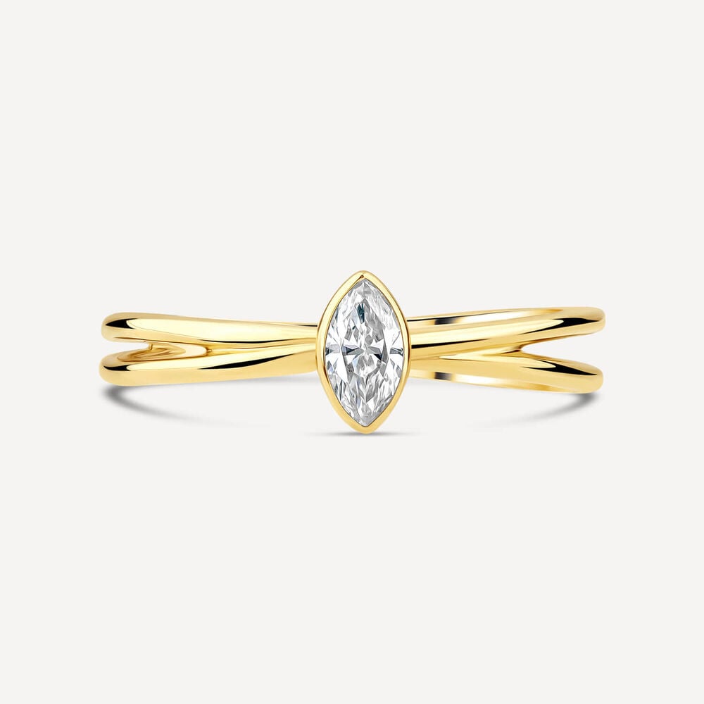 Born Kissed with Diamonds 9ct Yellow Gold Lab Grown 0.15ct Marquise Diamond Open Shoulders Ring