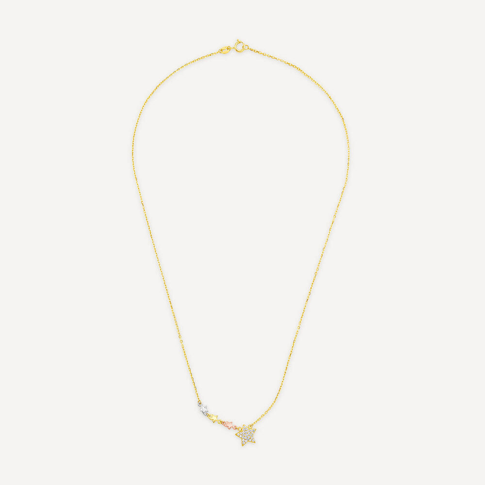 9ct Yellow & White Gold Pave Cubic Zirconia Star Trail Necklet image number 3