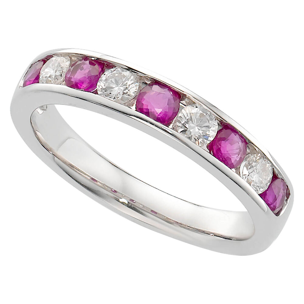 18ct white gold ruby and 0.28 carat diamond ring
