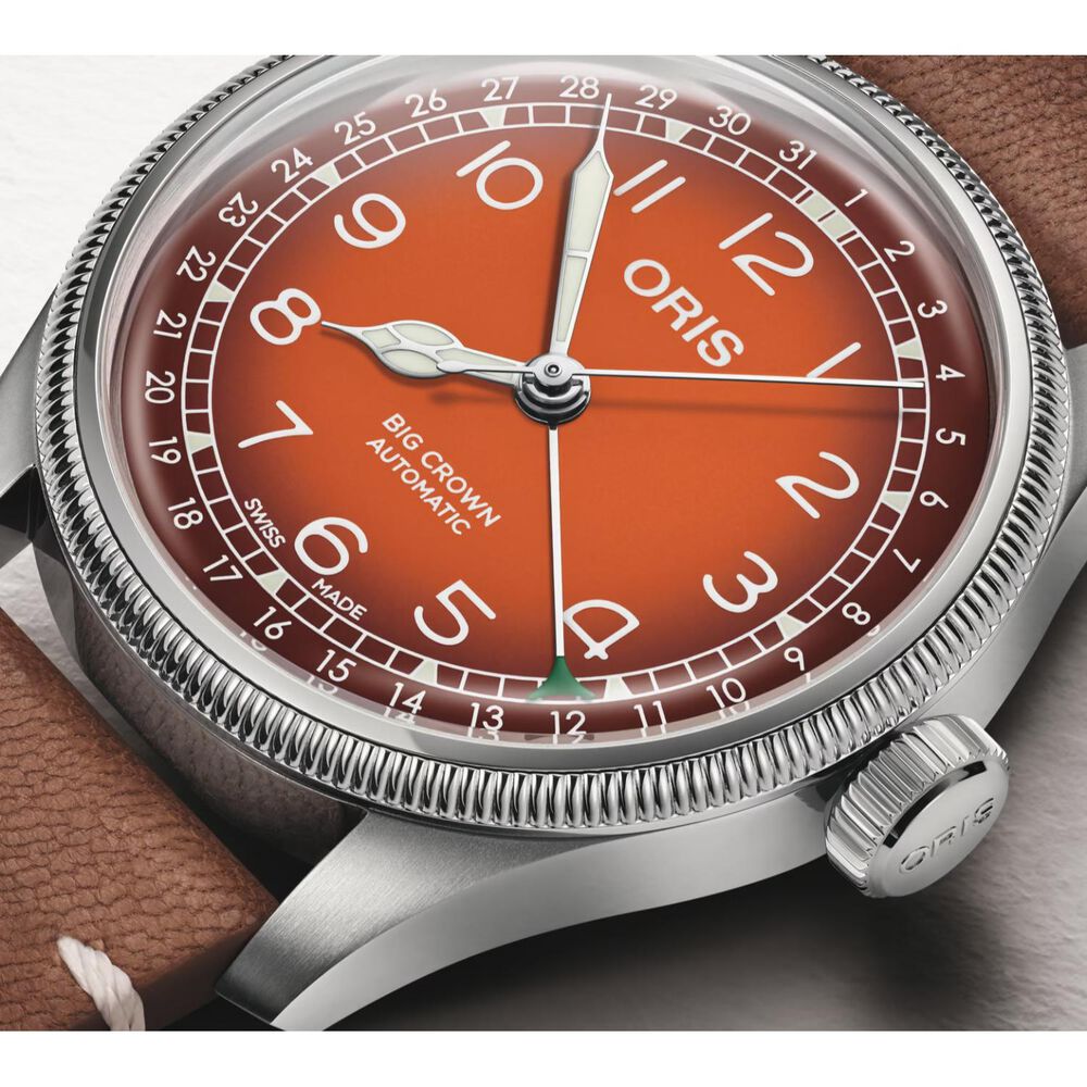 Oris x Cervo Volante Big Crown 40mm Orange Dial Brown Leather Strap Watch