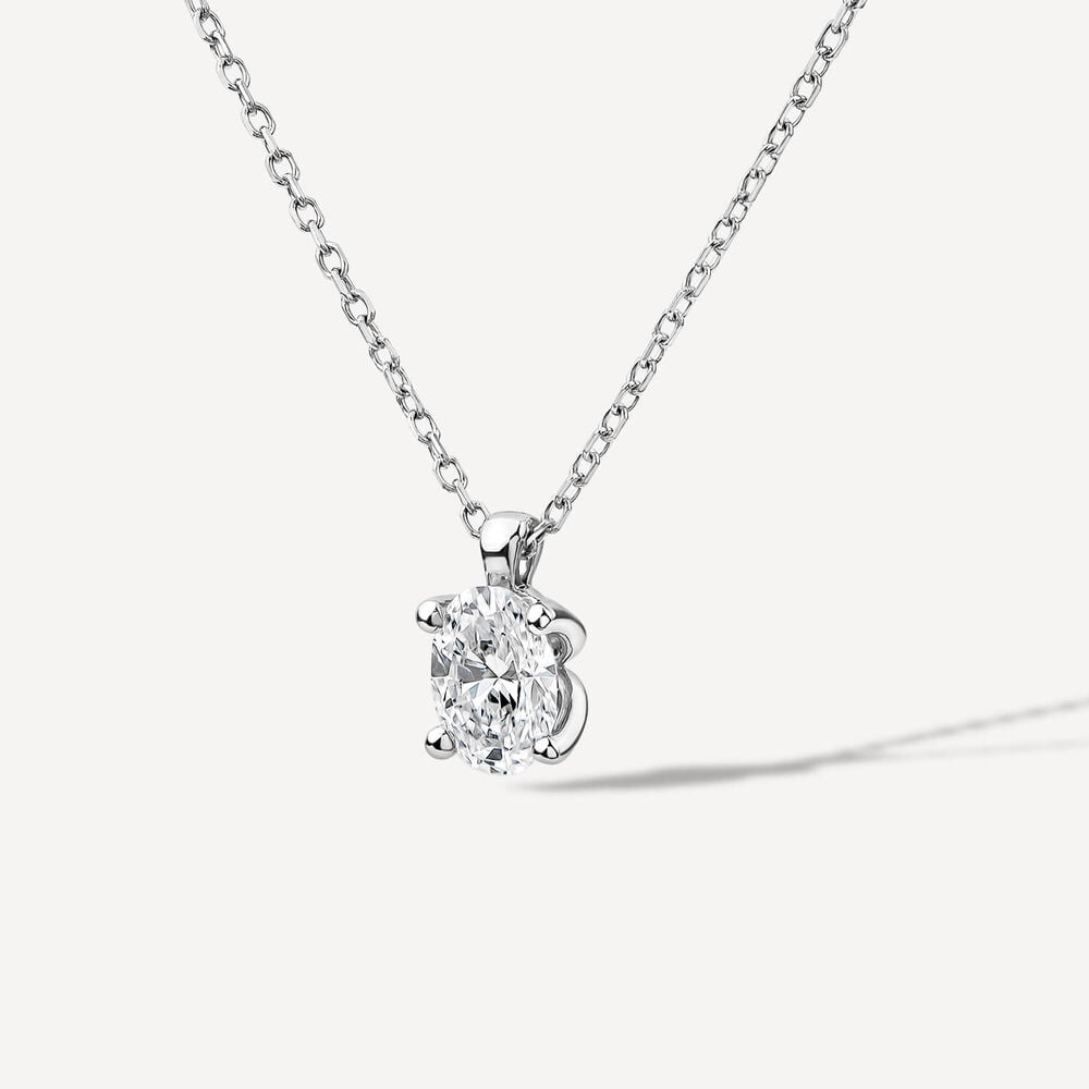 Born 9ct White Gold 0.50ct Lab Grown Oval Diamond Pendant image number 1