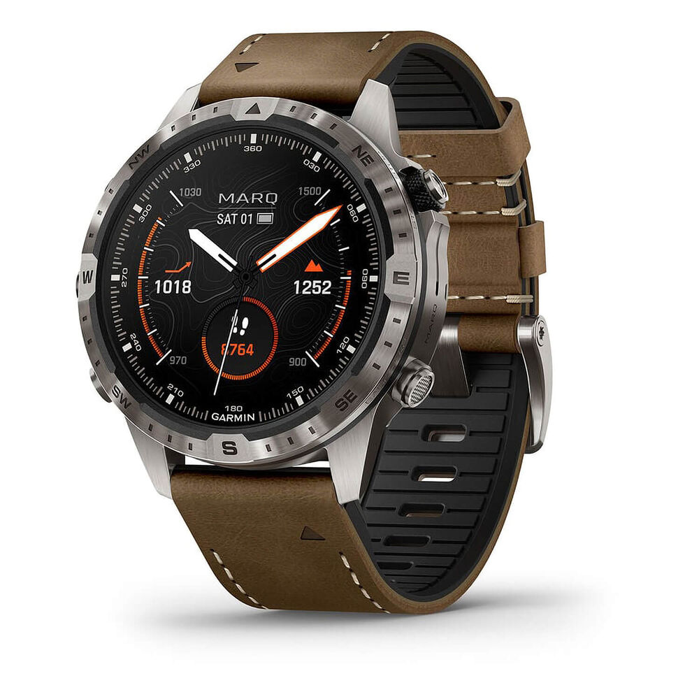 Garmin MARQ® Adventurer (Gen 2) 46mm Titanium Case Brown Hybrid Strap Watch