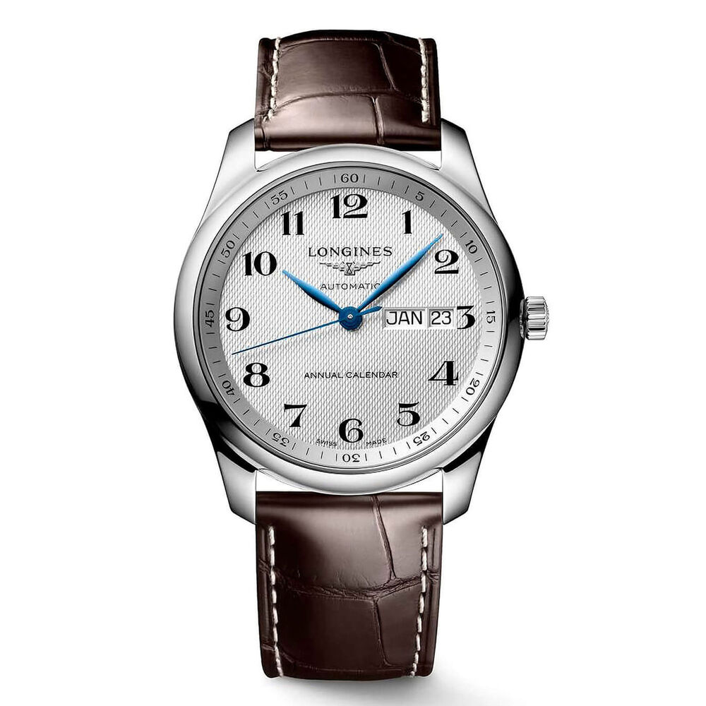 Longines Master Collection Silver Brown Leather Strap Watch