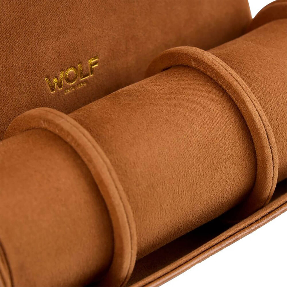 WOLF Brogue Burnished Brown Triple Watch Roll