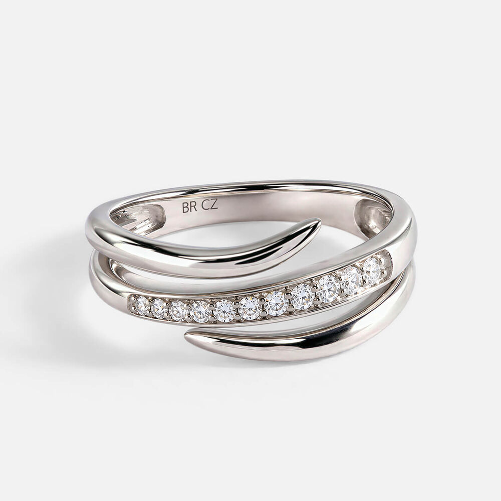 9ct White Gold 0.11ct Diamond Set Three Band Twist Ring