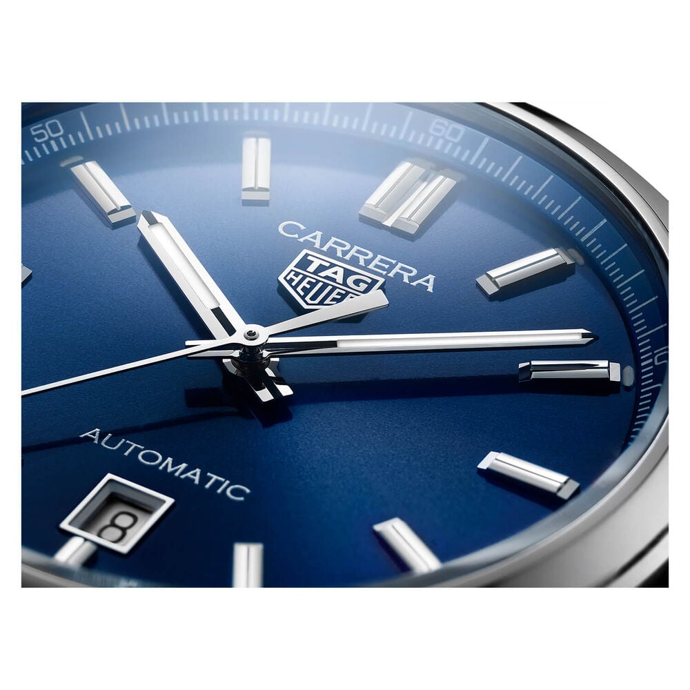 TAG Heuer Carrera Date Automatic 39mm Blue Dial Steel Case Blue Alligator Strap Watch image number 1