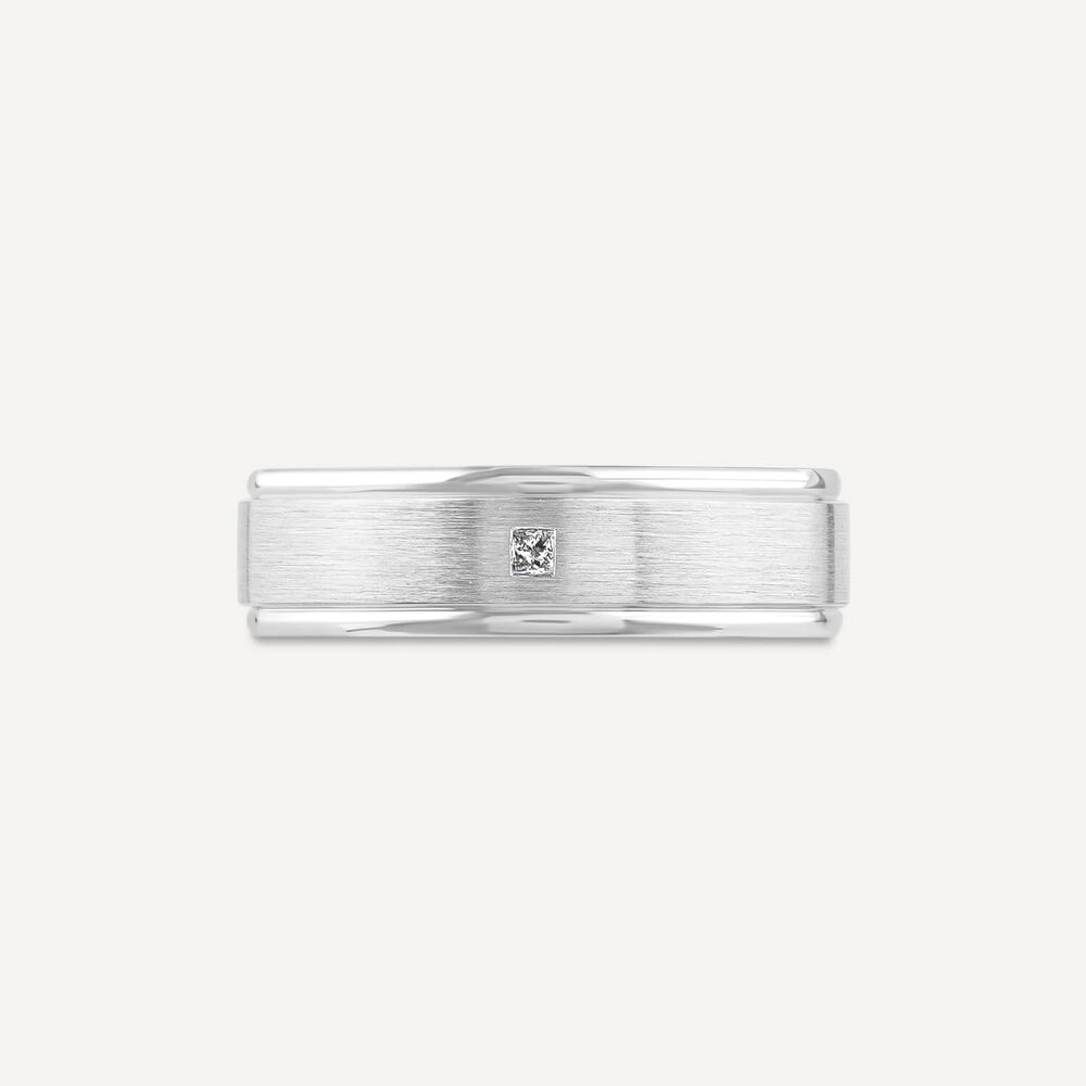 Platinum 0.05ct Diamond Princess Cut Polished Men's Wedding Ring