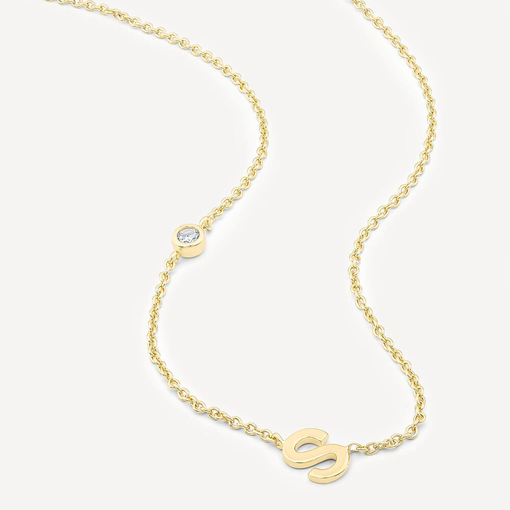 Sterling Silver Yellow Gold Plated 0.06ct Lab Grown Diamond Initial S Necklet