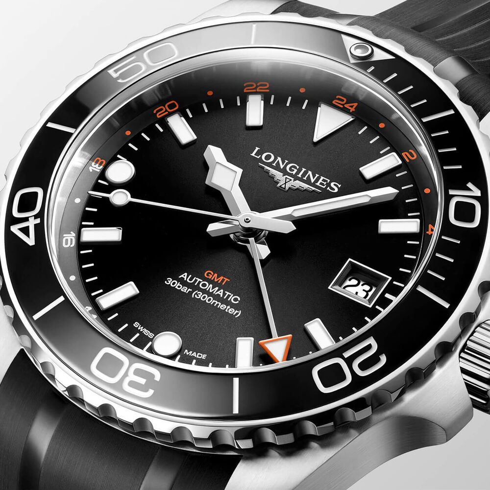 Longines Hydroconquest 41mm Sunray Black Dial Steel & Ceramic Case Rubber Strap Watch image number 1