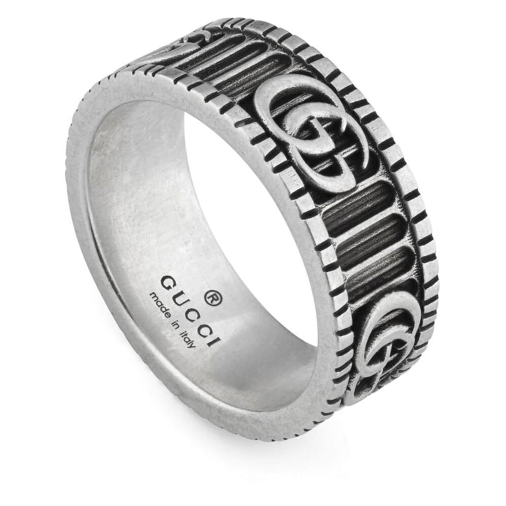 Gucci Double G Motif Sterling Silver Ring (Size 18)