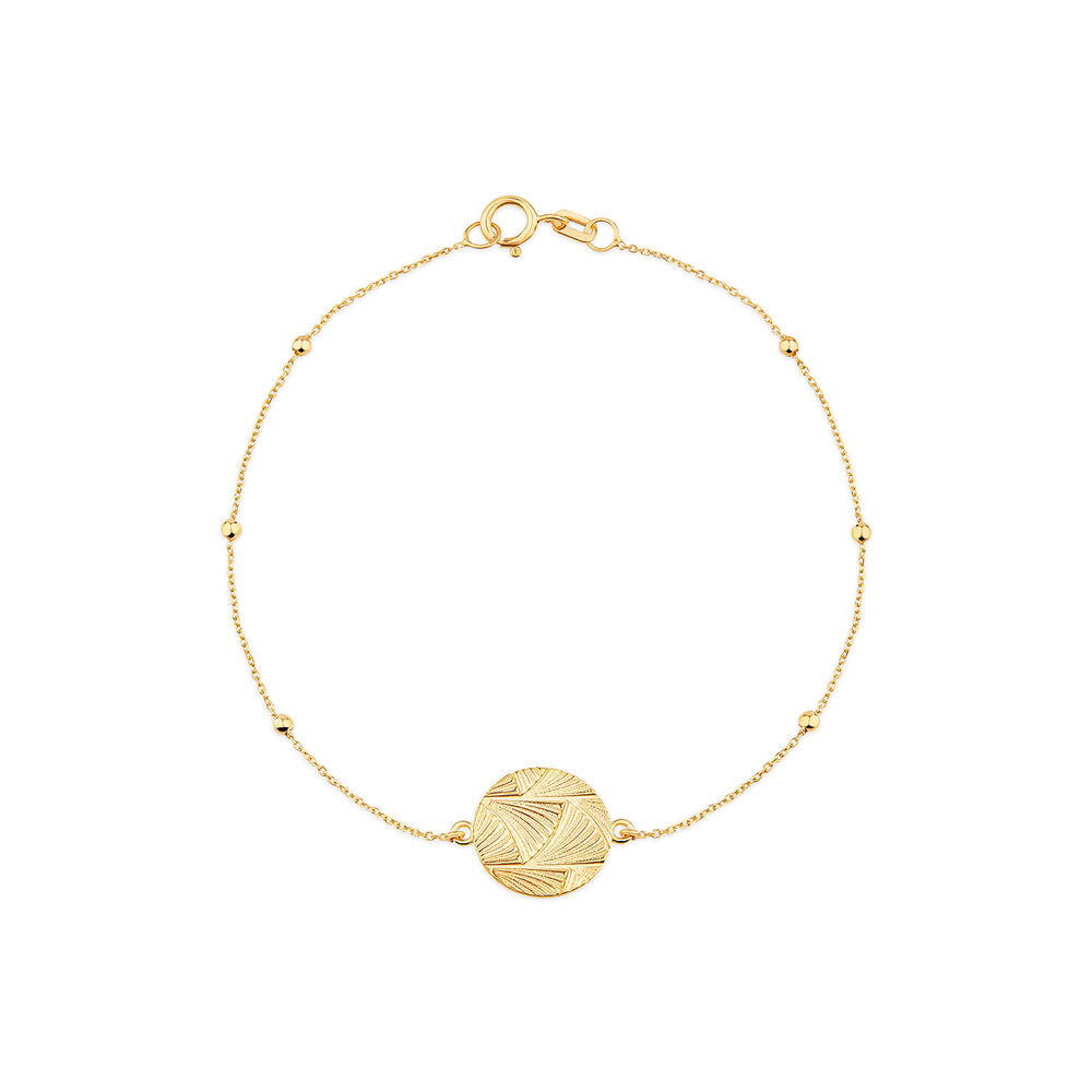 9ct Yellow Gold Textured Round Disc Bead Chain Bracelet image number 0